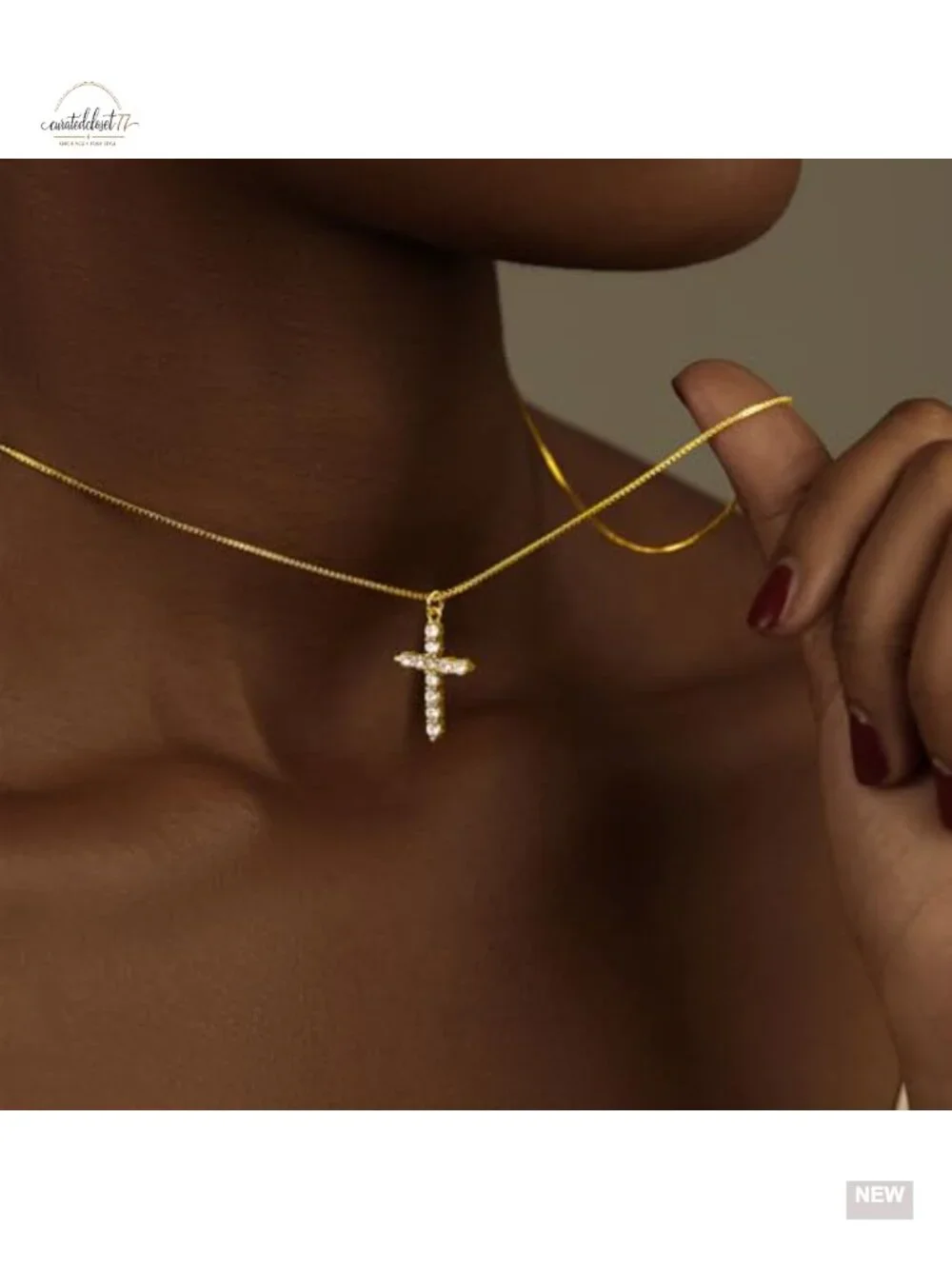 Dainty 14K Gold Silver Plated Cross Choker Necklace Set Non Tarnish